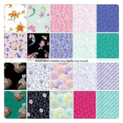 „A Painted Garden Layer Cake – künstlerischer Patchworkstoff mit Blumen, Tieren und Aquarelloptik von Lorraine Turner für Benartex, 42 Stoffquadrate à 10 Zoll“