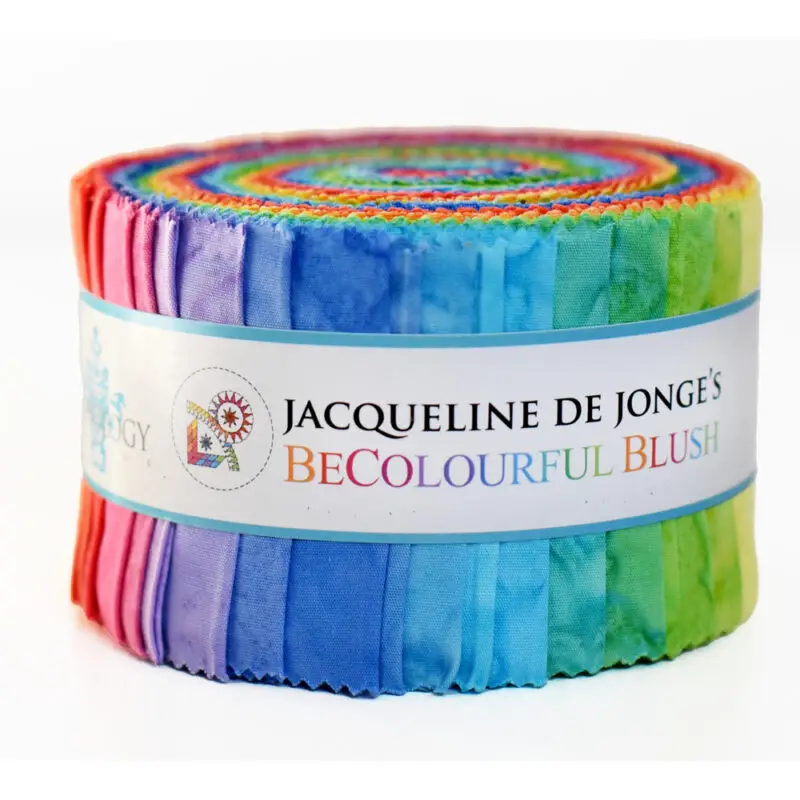„Be Colourful Blush Jelly Roll – 26 Batik Jelly Roll Stoffe in Pastelltönen und kräftigen Farben von Jaqueline de Jonge, je 2,5 Inch breit“
