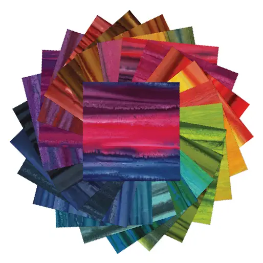 „Bali Landscapes Layer Cake – 42 dreifach gefärbte Batik Patchworkstoffe à 10 Zoll in Naturfarben & Farbverläufen aus 100 % Baumwolle von Benartex“