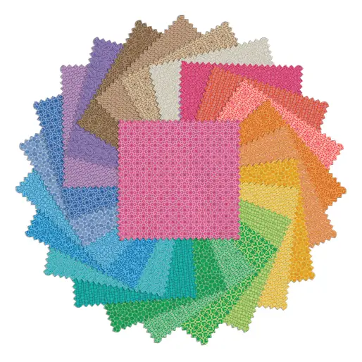 Charm Pack von Benartex mit 5x5 Zoll großen Stoffstücken in zarten Aquarellfarben – ideal für moderne Patchwork- und Nähprojekte.