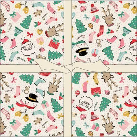 Charm Pack „Oh What Fun“ von Poppie Cotton: 42 bunte Weihnachtsstoff‑Quadrate mit Rentier-, Schneeflocken‑ und Tannenbaum‑Motiven