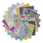 Charm Pack Rooville von Benartex – bunte Stoffquadrate mit Tieren, Pflanzen und fantasievollen Mustern in kräftigen Farben