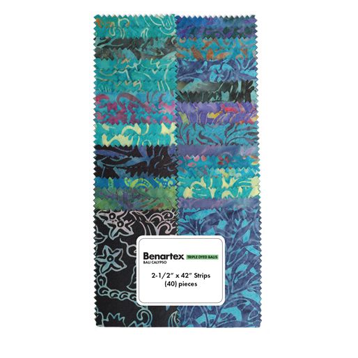 Bali Calypso Jelly Roll – 40 Batikstoffstreifen in Blautönen von Benartex als Patchwork-Stoffrolle