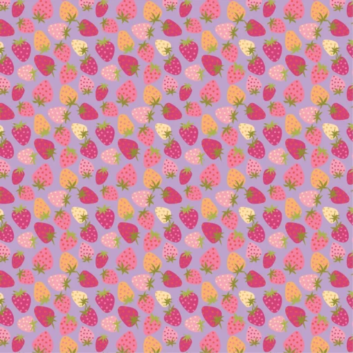 SStrawberry Pie Purple – Baumwollstoff mit Erdbeeren auf Lila von Poppy Cotton