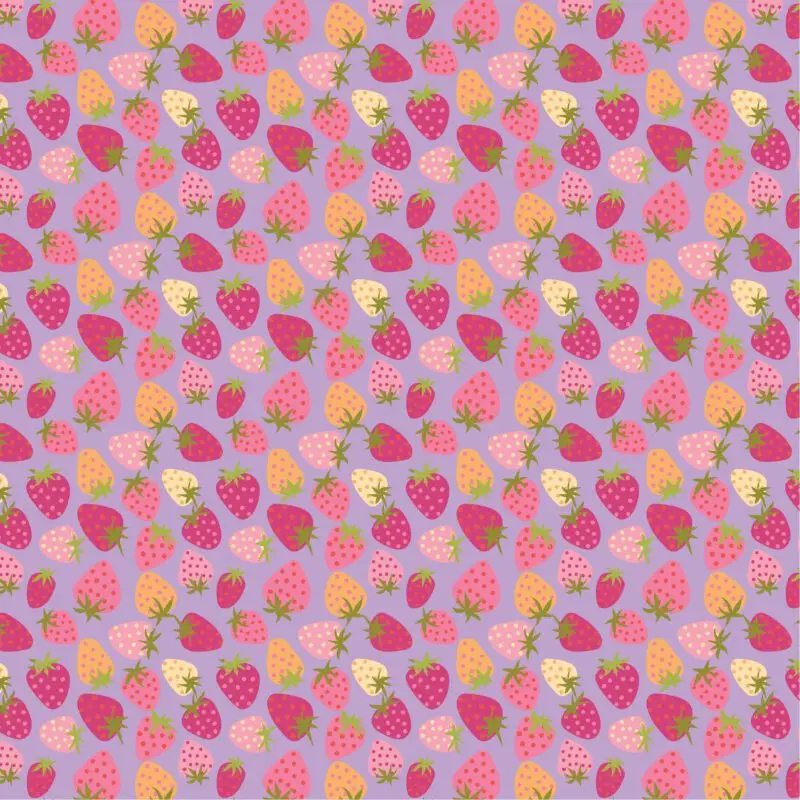 SStrawberry Pie Purple – Baumwollstoff mit Erdbeeren auf Lila von Poppy Cotton
