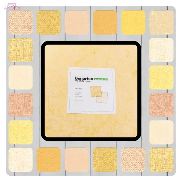 Bali Golden Beach Layer Cake von Benartex – Stoffpaket mit 42 warmen Batik-Quadraten (10″×10″)