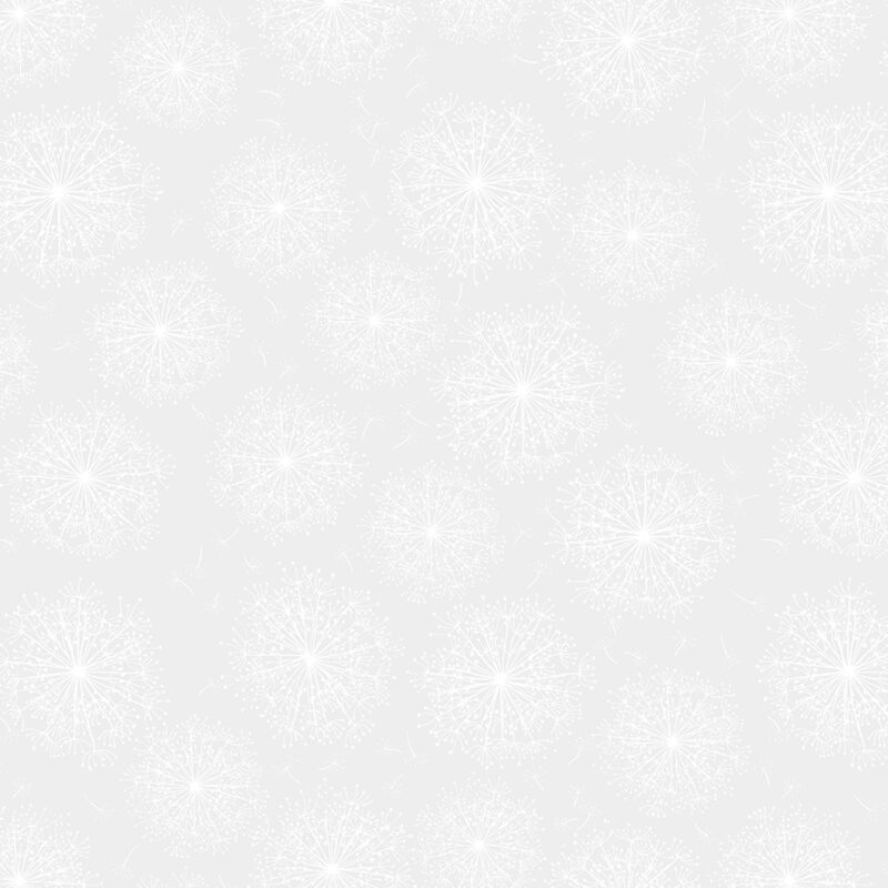 Weißer Baumwollstoff mit feinem Löwenzahnmuster – Benartex Night & Day Dandelion White (10406‑09), ideal als Quiltstoff und Rückseitenstoff.