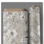 Cremefarbener Baumwollstoff mit skizzenhaften grauen Blättern – perfekt als Quiltrückseite oder Quilt Backing – Botanical Sketches Flax von Windham Fabrics.