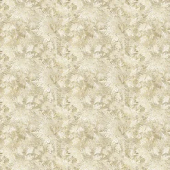 Beiger Baumwollstoff mit Tannennadeln und Gold-Metallic-Akzenten – A Winter’s Day – Grand Fir Beige 4744M‑70 von Benartex.