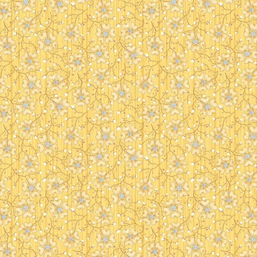 „Gelber Blumenstoff mit silbernen Metallic-Akzenten – Fun Flowers Yellow von Benartex, 100 % Baumwolle, ca. 110 cm breit“