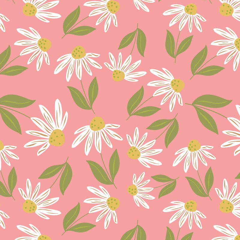 Calico Cowgirls – Big Sunnies Pink von Poppie Cotton: Zarter Landhausstoff mit cremefarbenen Blumen auf Rosa – ideal für Patchwork, Quilts und romantische Nähprojekte.