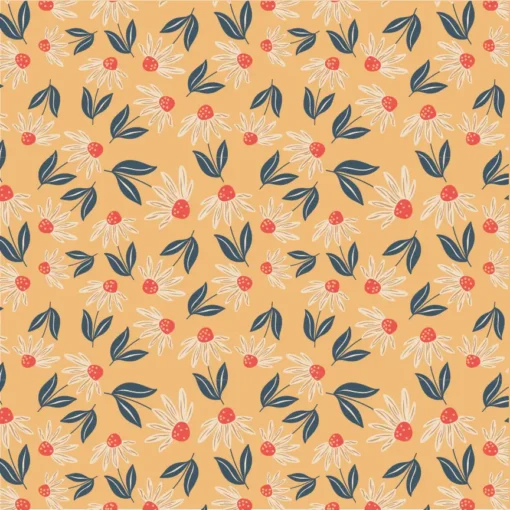 Calico Cowgirls – Big Sunnies Yellow Stoff von Poppie Cotton mit Sonnenblumen auf gelbem Hintergrund