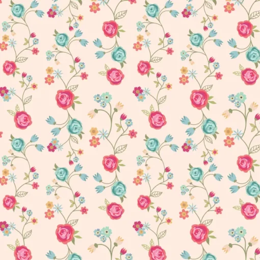 Calico Cowgirls – Floral & Vines Natural Stoff von Poppie Cotton mit Rosenranken auf natürlichem Hintergrund