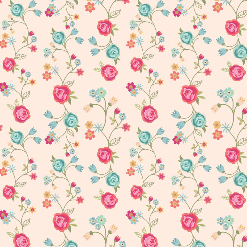 Calico Cowgirls – Floral & Vines Natural Stoff von Poppie Cotton mit Rosenranken auf natürlichem Hintergrund