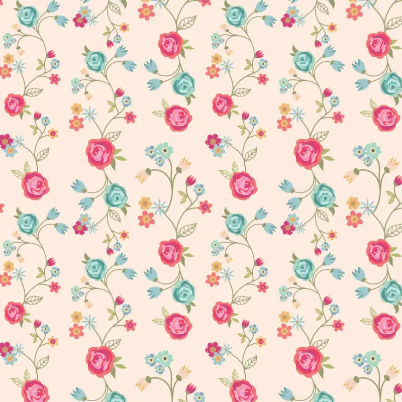 Calico Cowgirls – Floral & Vines Natural Stoff von Poppie Cotton mit Rosenranken auf natürlichem Hintergrund