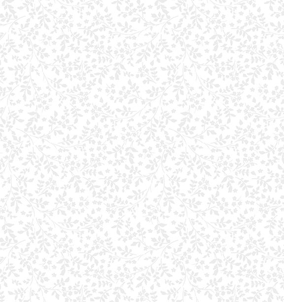 Weiß auf Weiß Baumwollstoff mit feinem Blumen- und Blätterdesign – Benartex Domino Effect Flower Foliage (12422‑09).