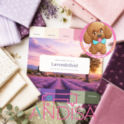 Andisa Farbkarte Lavendelfeld mit passenden Stoffen in Rosa, Lila, Creme und Salbeigrün
