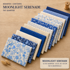 Moonlight Serenade Fat Quarter Set mit 12 blau-cremefarbenen Quiltstoffen von Amanda Murphy für Benartex